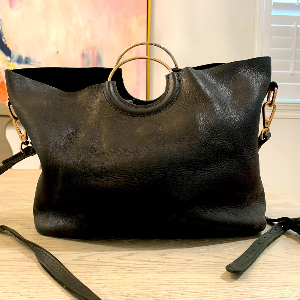 ABLE Fozi Raw Black Leather Handbag